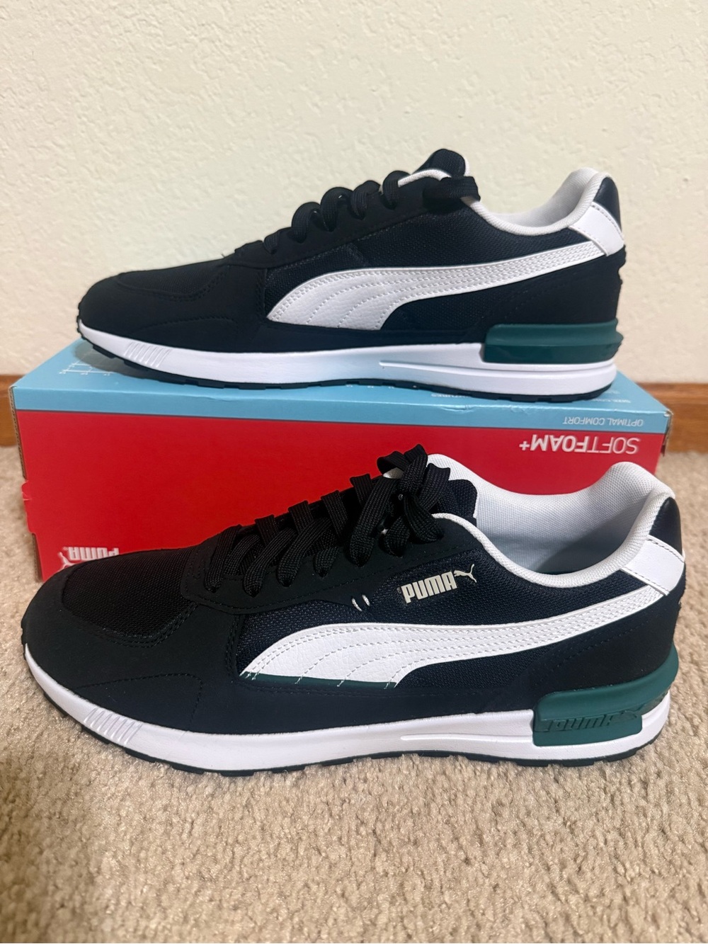 Puma Graviton Trainers Running Shoes Black/White/Green 380738 42 New Sz 10.5